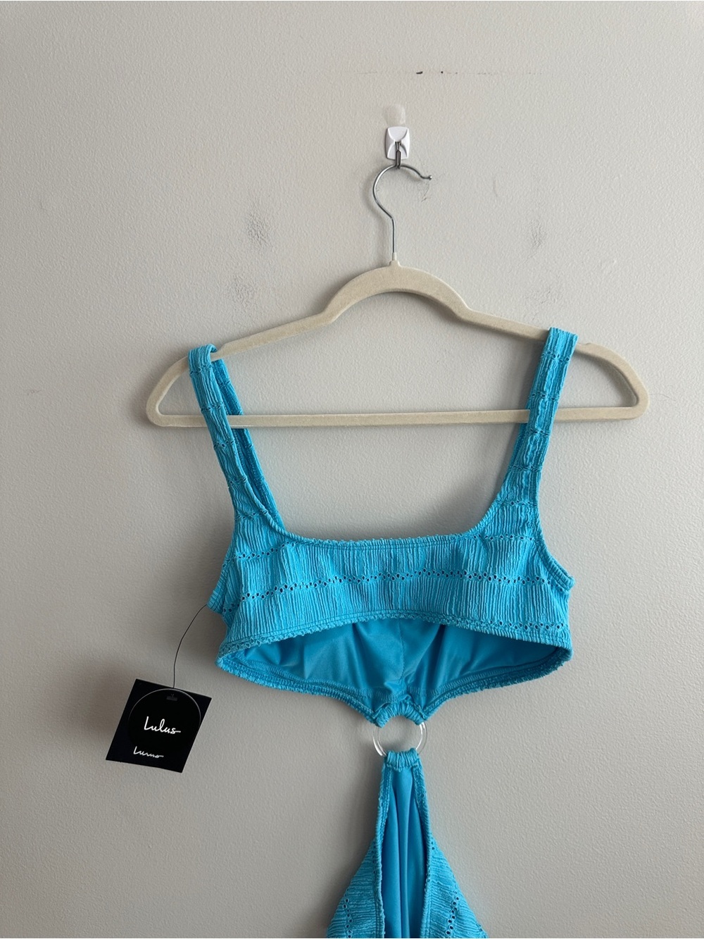 Lulus Airlie Bright Blue Eyelet O-Ring One-Piece Swimsuit NWT - Picture 8 of 9